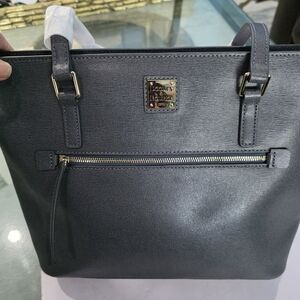 Dooney & Bourke Gray Saffiano Leather Tote with Front Zip